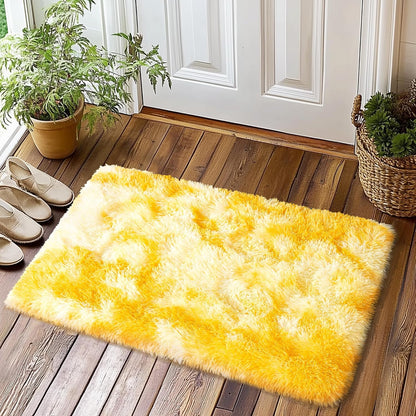 Soft Fluffy Rug for Living Room Tie-Dyed Yellow Shag Area Rug