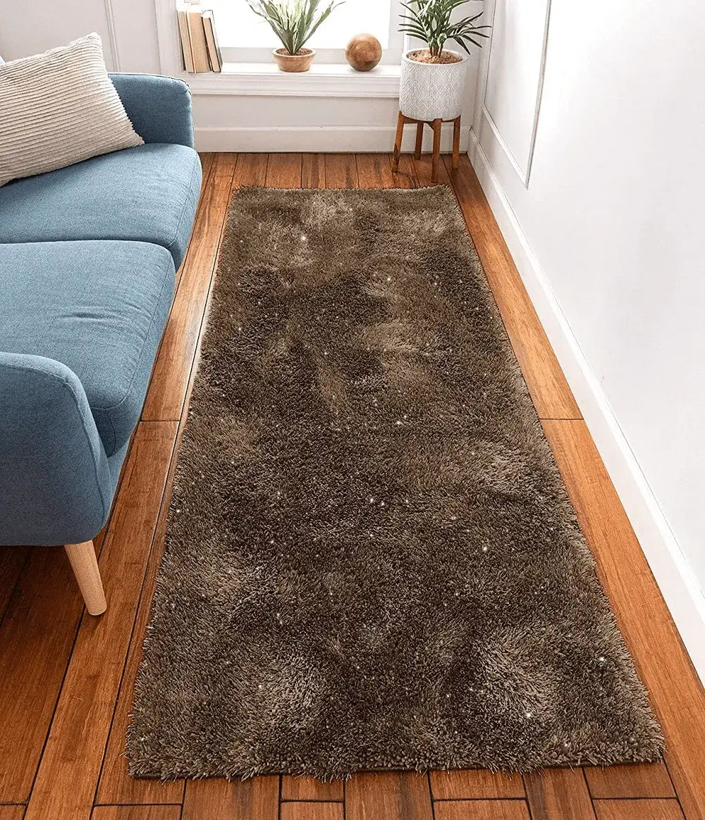 Shimmer Shaggy Fluffy Rugs Brown (Nat)