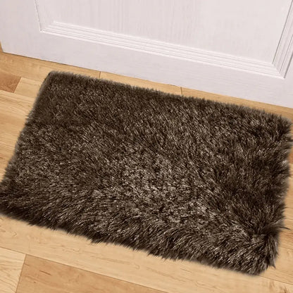 Shimmer Shaggy Fluffy Rugs Brown (Nat)