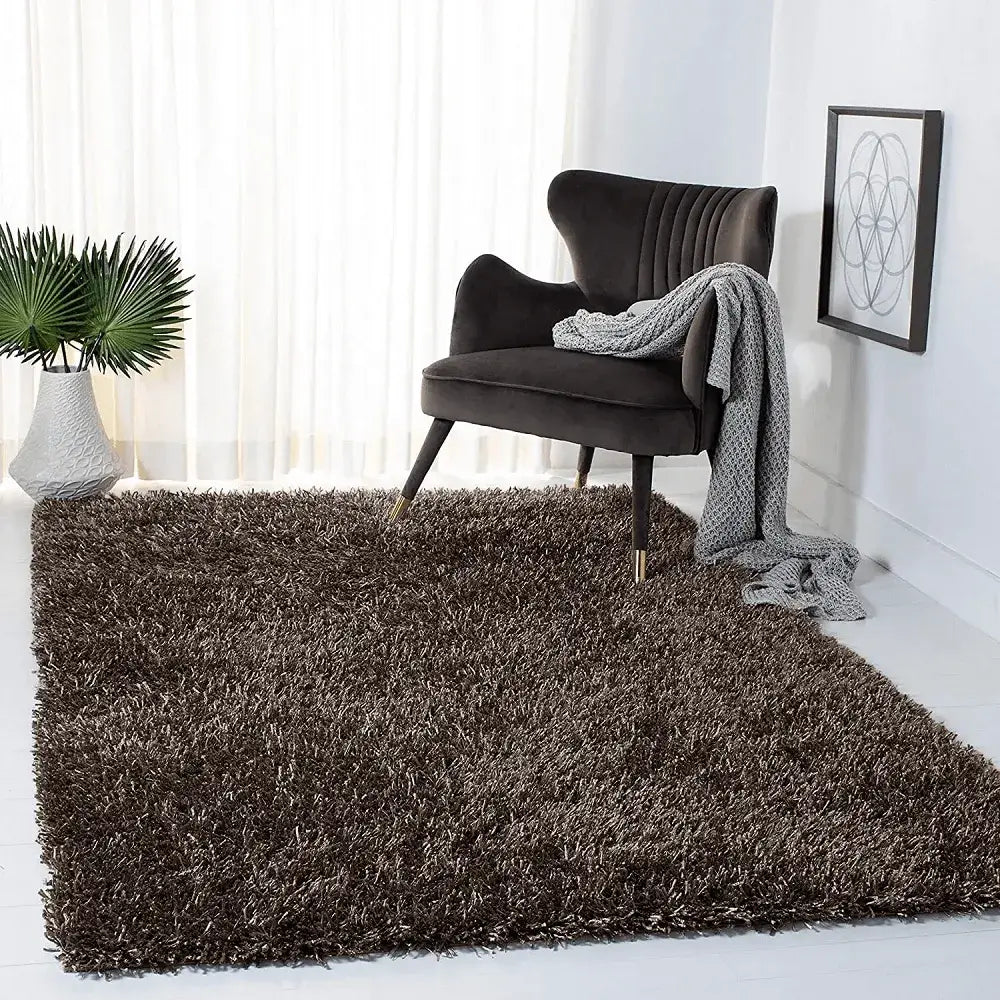 Shimmer Shaggy Fluffy Rugs Brown (Nat)