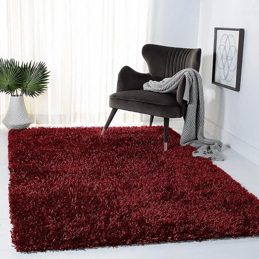 Shimmer Shaggy Fluffy Rugs Red (Nat)