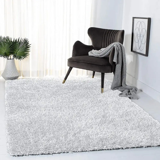 Shimmer Shaggy Fluffy Rugs White (Nat)