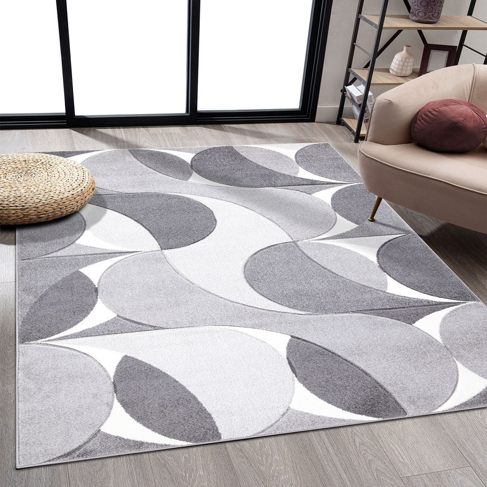 Geometric Hand Carved Rugs Grey (Ken)