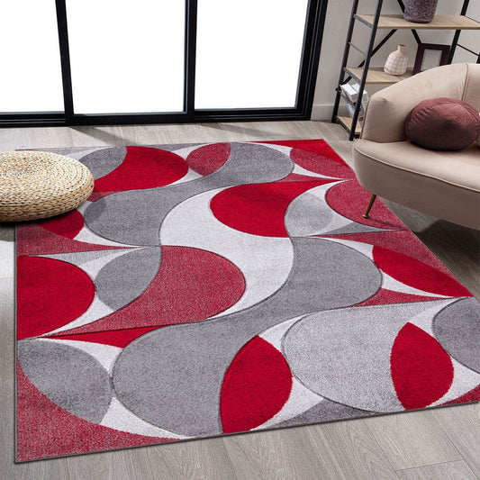 Geometric Hand Carved Rugs Red (Ken)