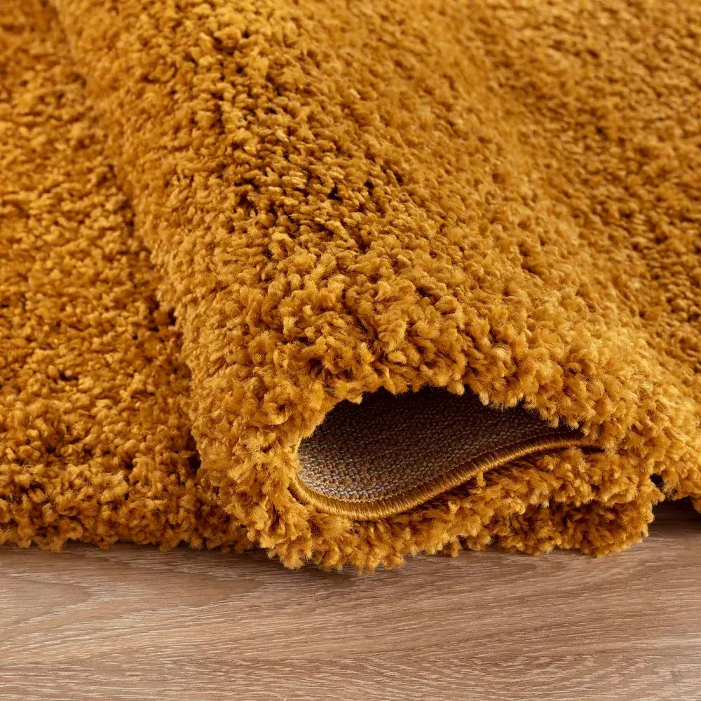 closeup of soft gold shaggy rug in a modern living room