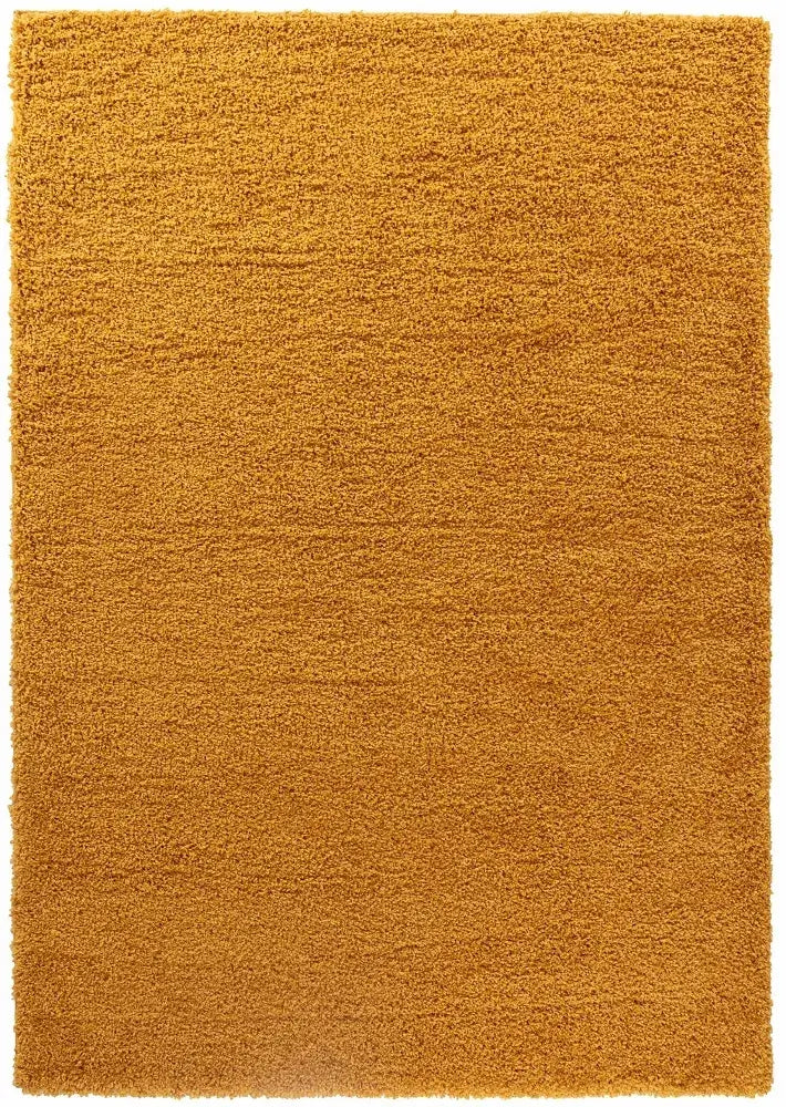 detailed textured view of gold shaggy rug