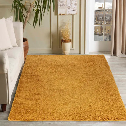 soft gold shaggy rug in a modern living room