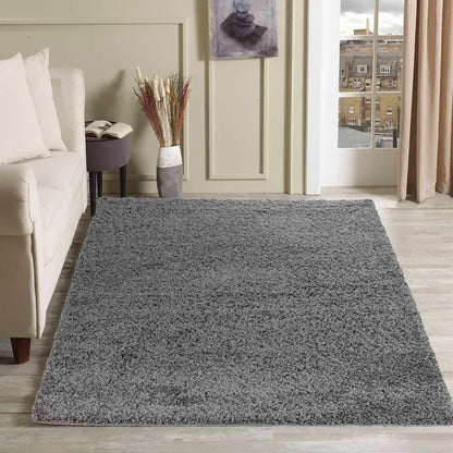 soft grey shaggy rug in a modern living room