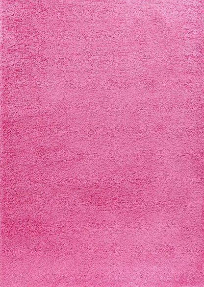 detailed textured view of pink shaggy rug