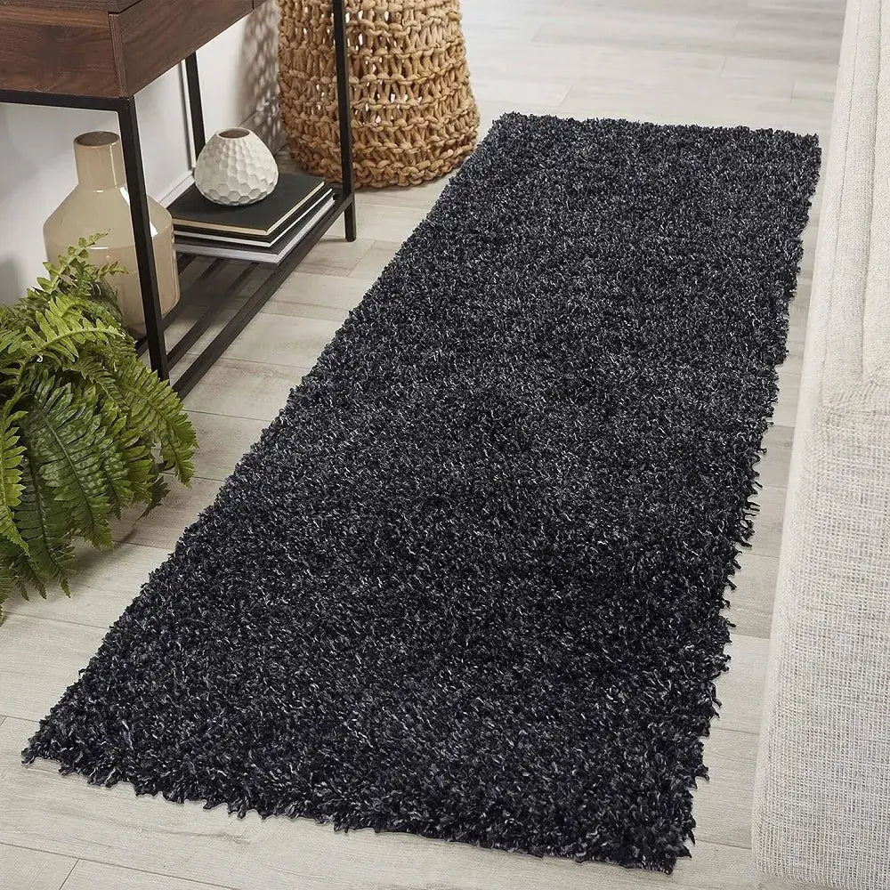 soft anthracite shaggy runner rug in a modern living room