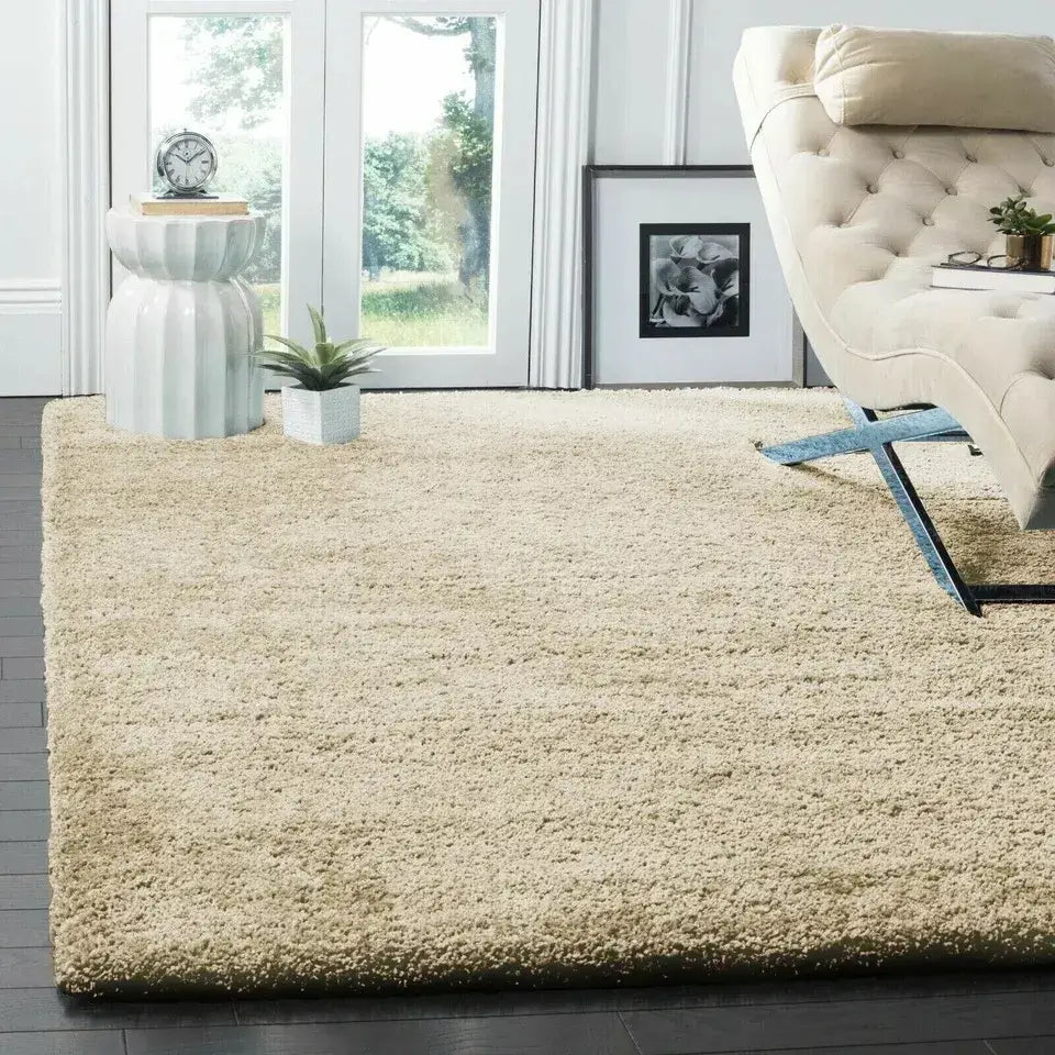 Beige Shaggy Rugs Thick Pile (V-63)