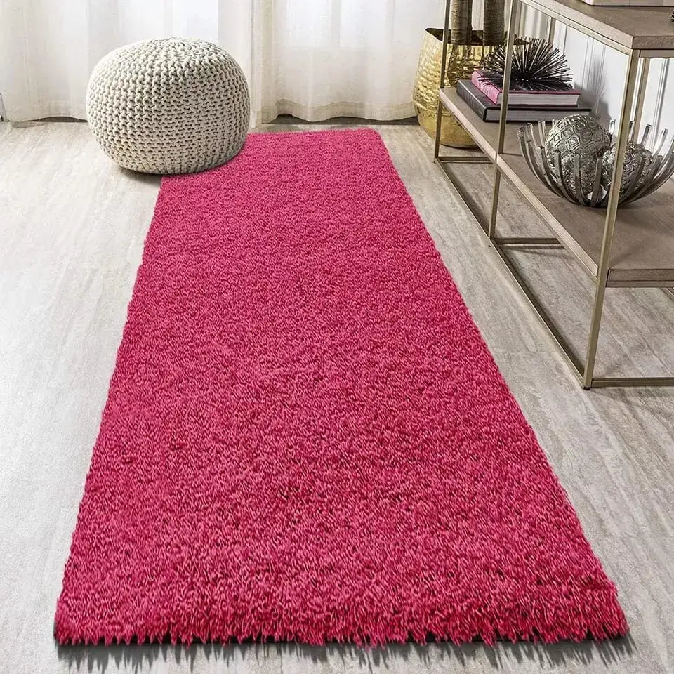 Pink Shaggy Runner Rugs Thick Pile (V-63)