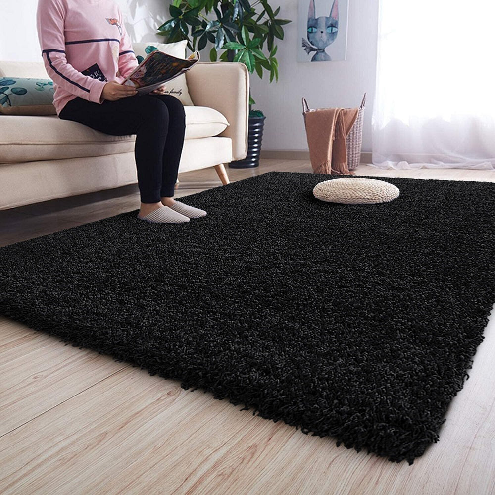 Black Shaggy Rugs Thick Pile (V-63)