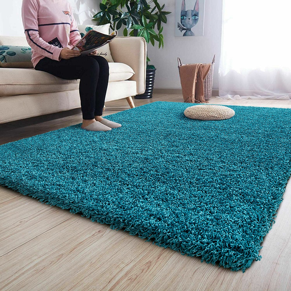 Teal Shaggy Rugs Thick Pile (V-63)